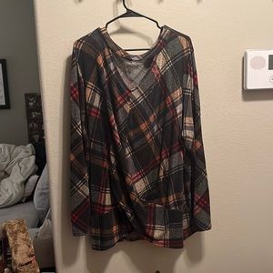 Maurice’s Plaid Blouse cut neck 2XL